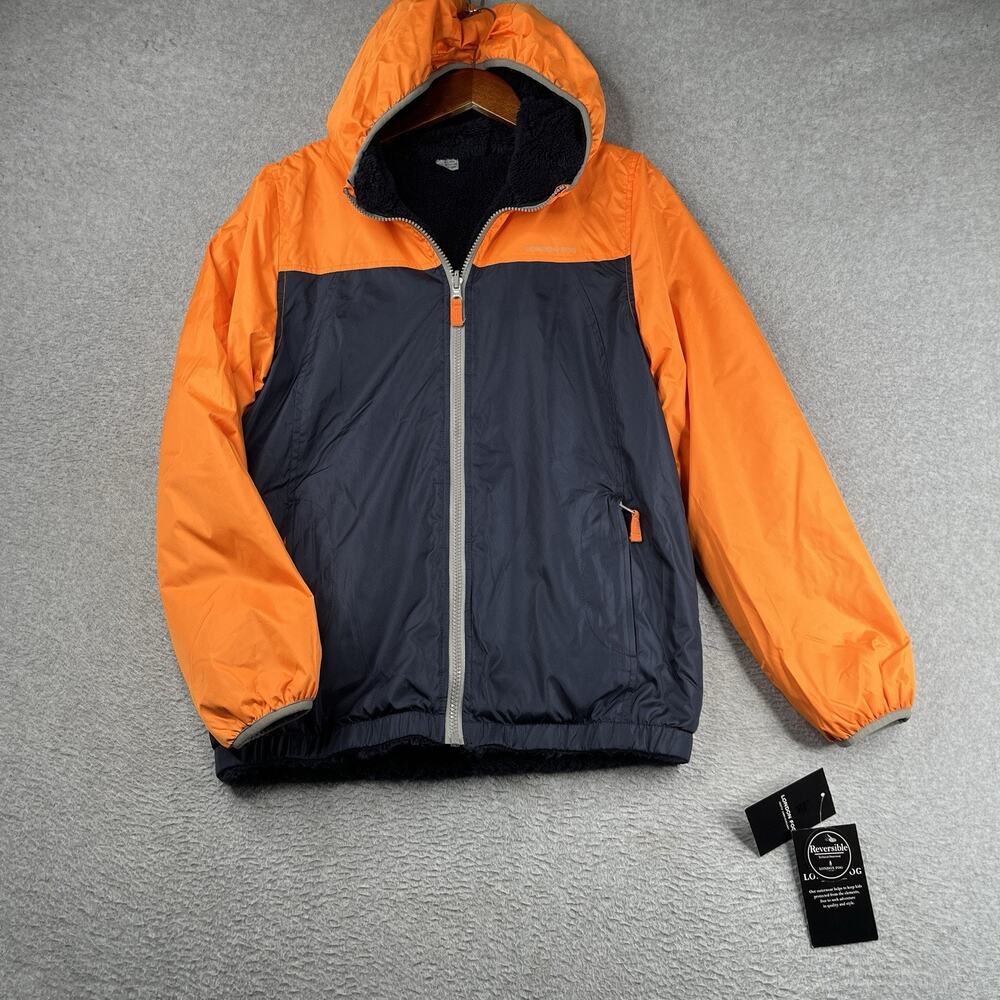London Fog Reversible Outerwear Jacket Hooded Youth L Orange Navy Sherpa NEW NWT